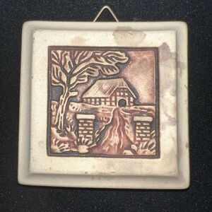 Vintage Gerz W Germany 2.5"x2.5" Pottery Wall Hanging 3D‎ Watermill Bridge